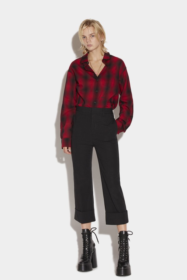 Cuffed Bell Bottom Trousers D2 BLACK