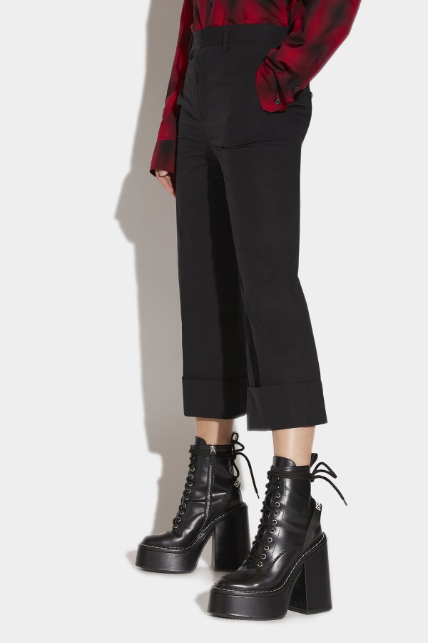 Cuffed Bell Bottom Trousers D2 BLACK