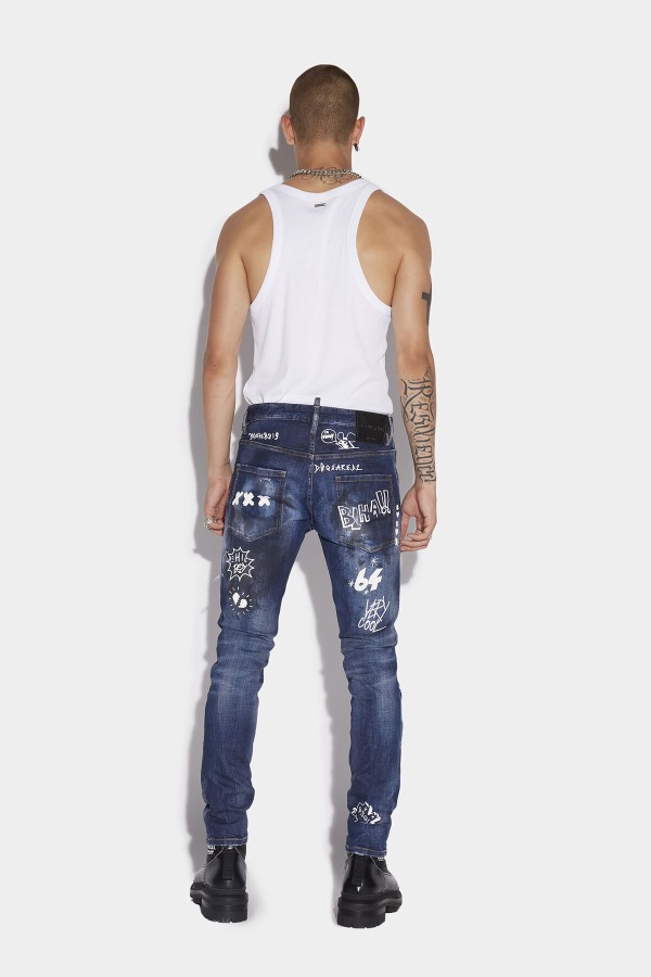 Dark Graffiti Wash Skater Jeans