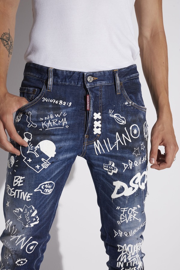 Dark Graffiti Wash Skater Jeans