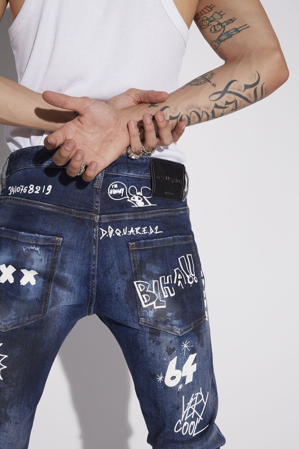 Dark Graffiti Wash Skater Jeans