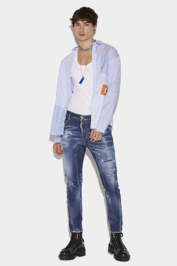 Dark Ripped Blue Wash Tidy Biker Jeans