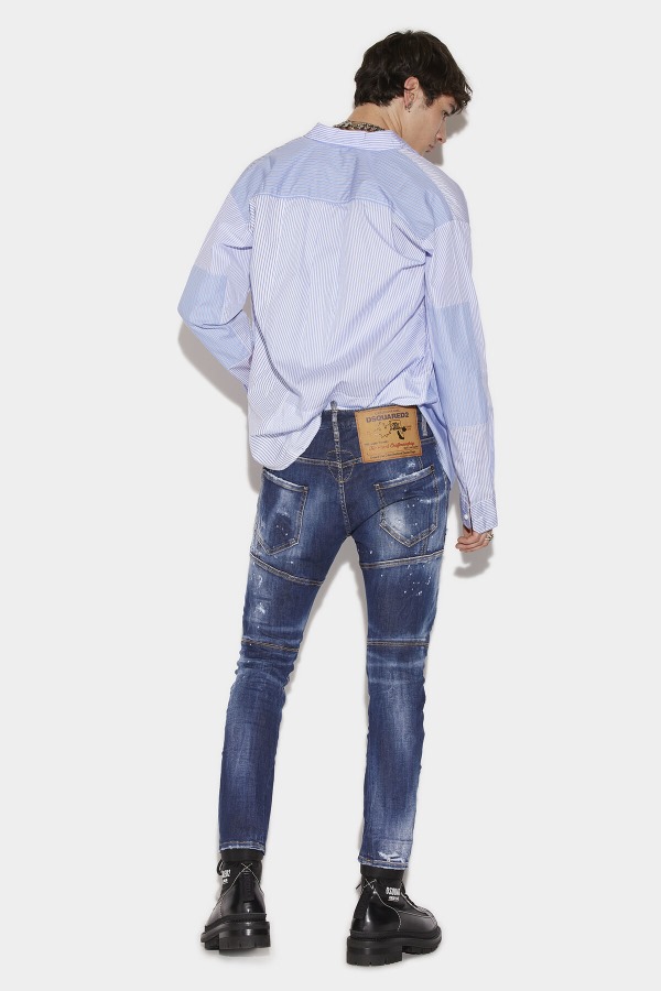 Dark Ripped Blue Wash Tidy Biker Jeans