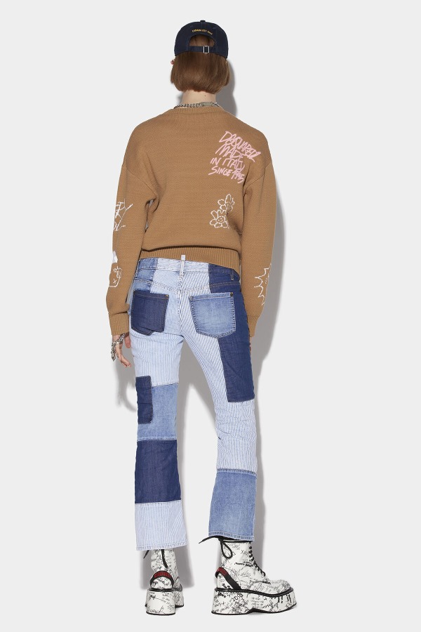 Patchwork Bell Bottom Denim Jeans