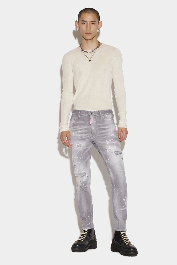 Grey Denim Wash Skater Jeans