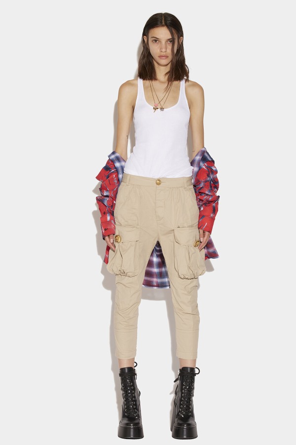 Skinny Cargo Pants LIGHT BEIGE/DARK MILITARY GREEN