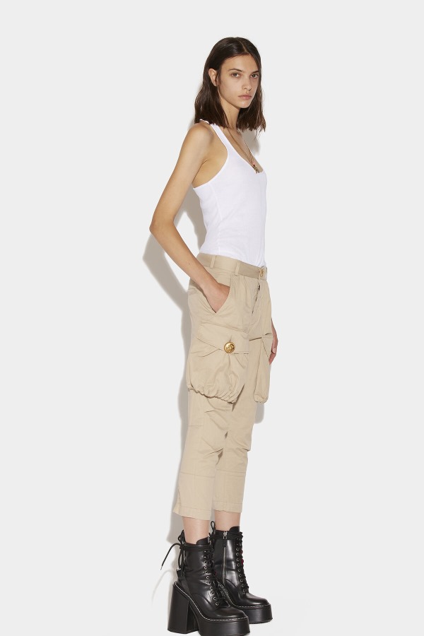 Skinny Cargo Pants LIGHT BEIGE/DARK MILITARY GREEN