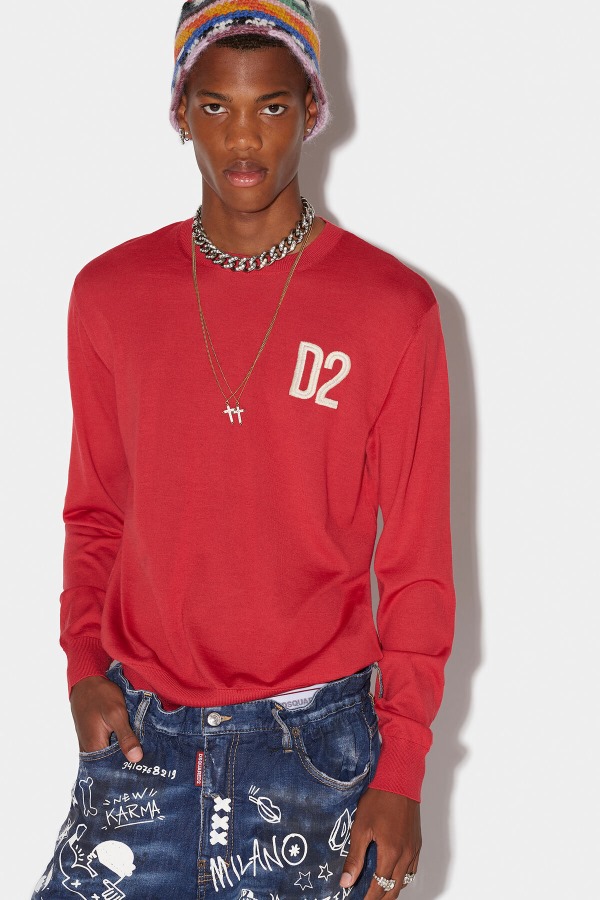 D2 Round Neck Sweater RED/BLACK