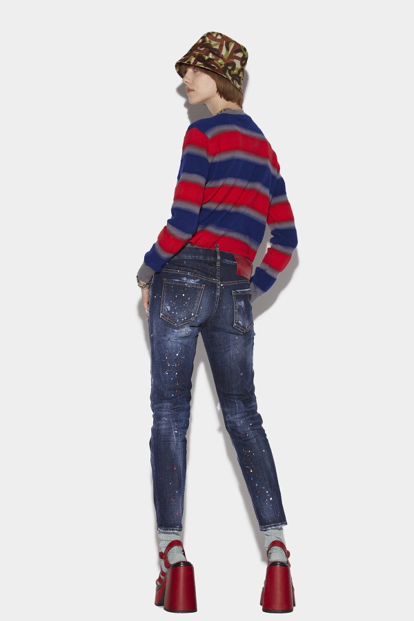 Dark Ripped Red&Blue Spots Wash Jennifer Jeans