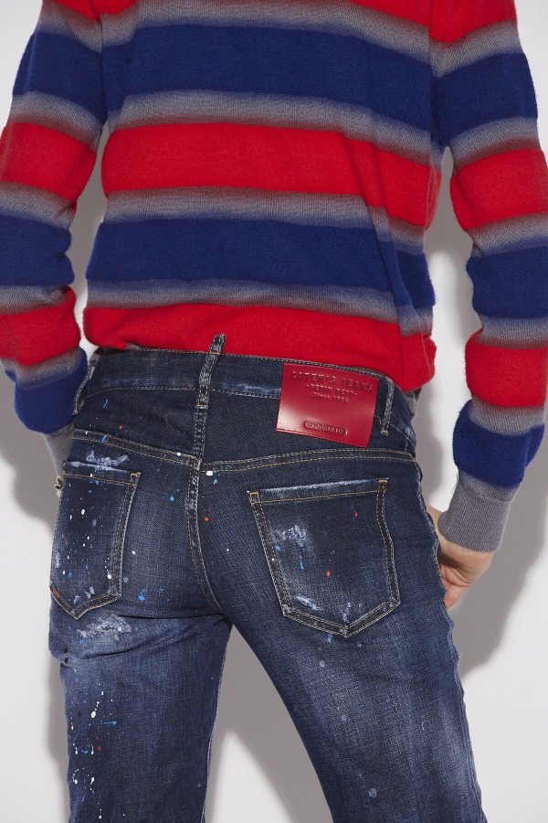 Dark Ripped Red&Blue Spots Wash Jennifer Jeans
