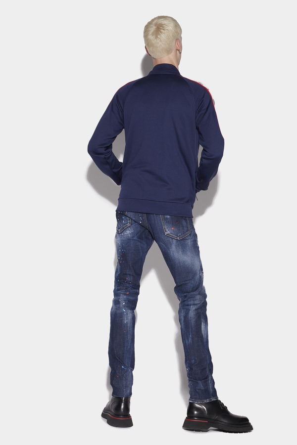 Dark Ripped Red&Blue Spots Wash Coll Guy Jeans