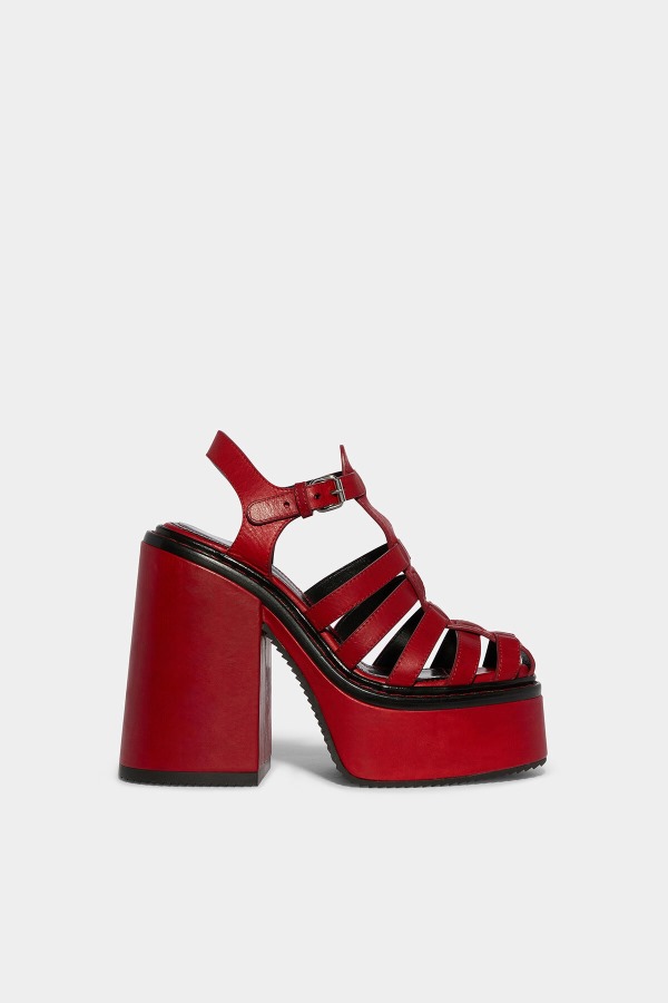 Platform Heeled Sandals RED/COGNAC