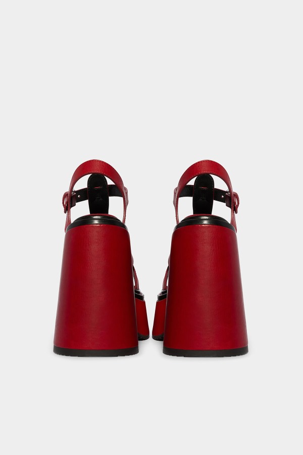 Platform Heeled Sandals RED/COGNAC