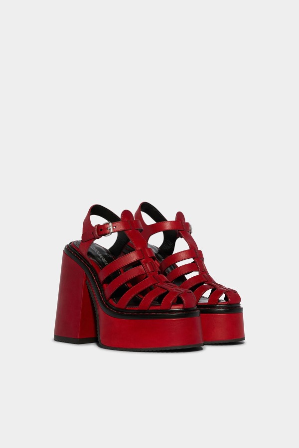 Platform Heeled Sandals RED/COGNAC