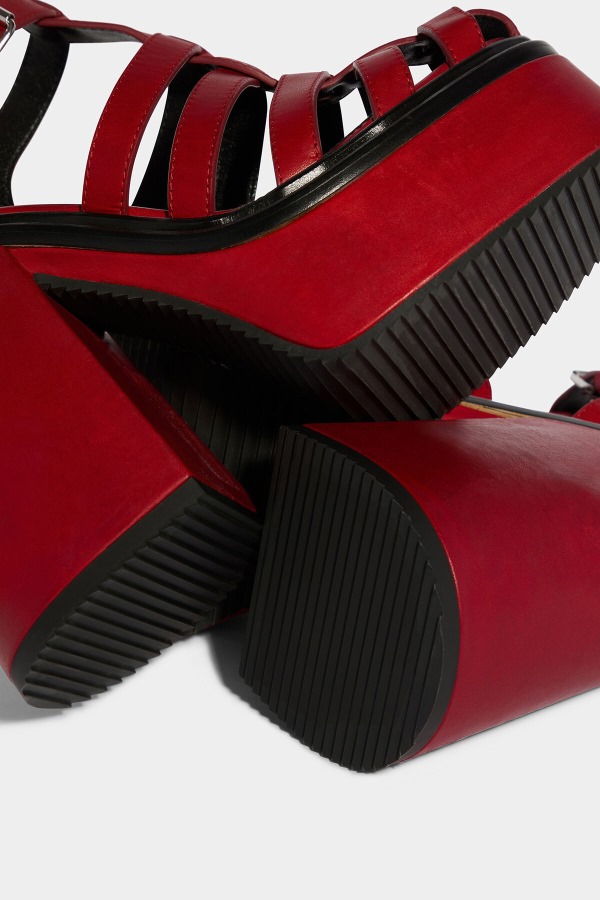 Platform Heeled Sandals RED/COGNAC